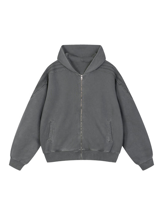 DARKFRASER Snow Washed Tape Raw Edge Zip Hoodie