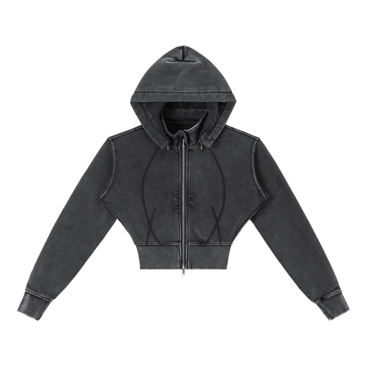 DARKFRASER Vintage Washed Cropped Fleece Hoodie