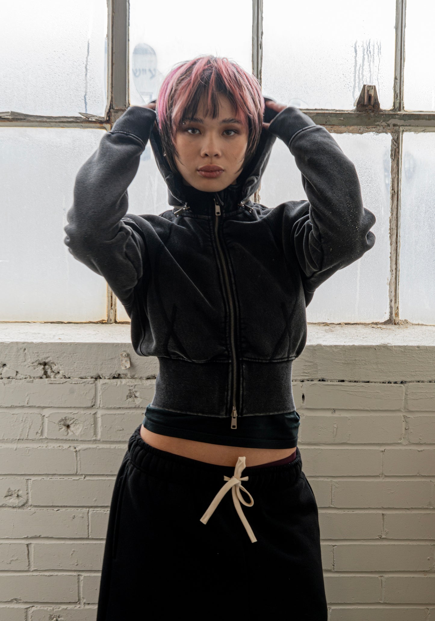 DARKFRASER Vintage Washed Cropped Fleece Hoodie