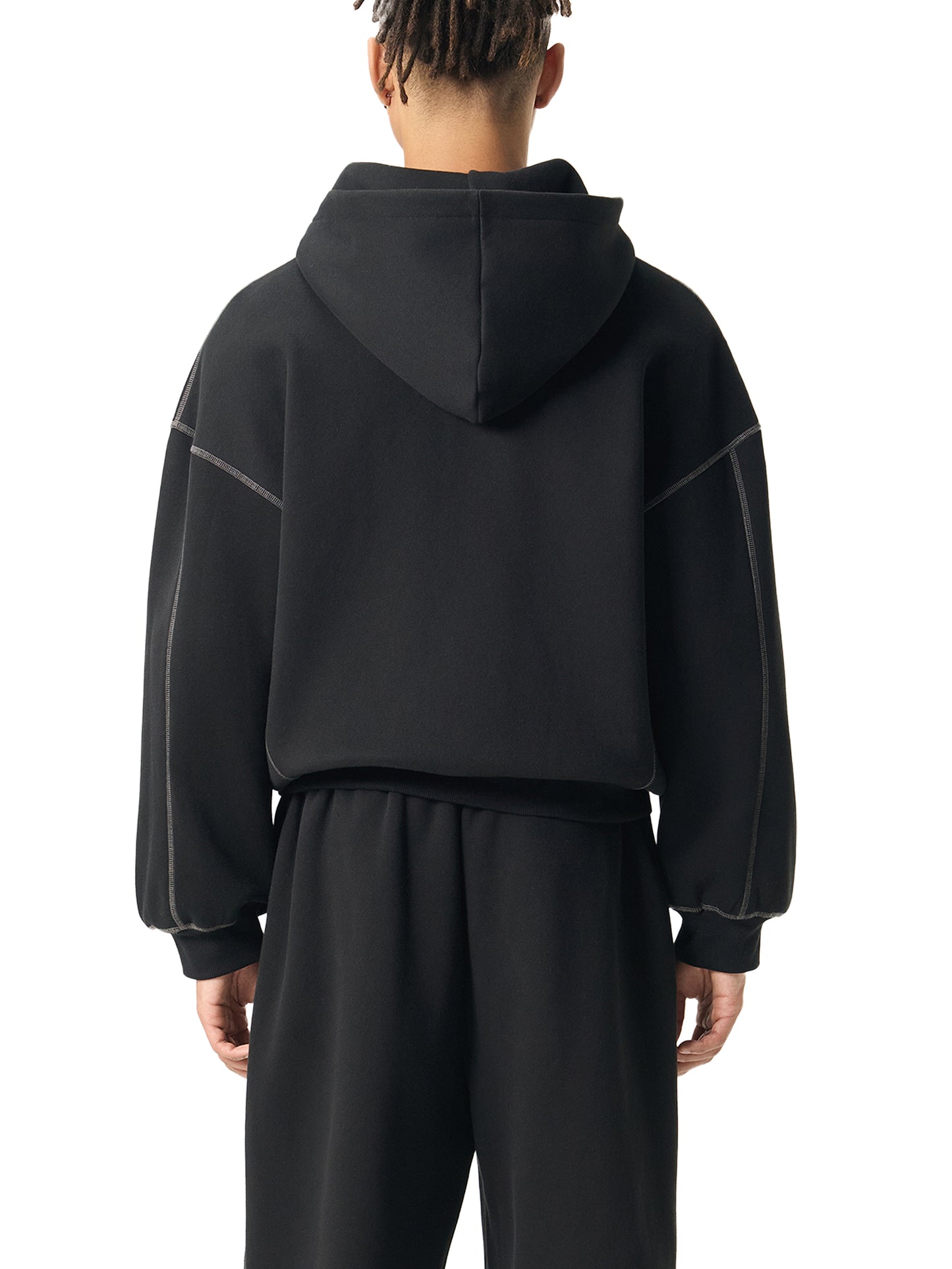 DARKFRASER Contrast-Stitched Boxy Fleece Zip Hoodie