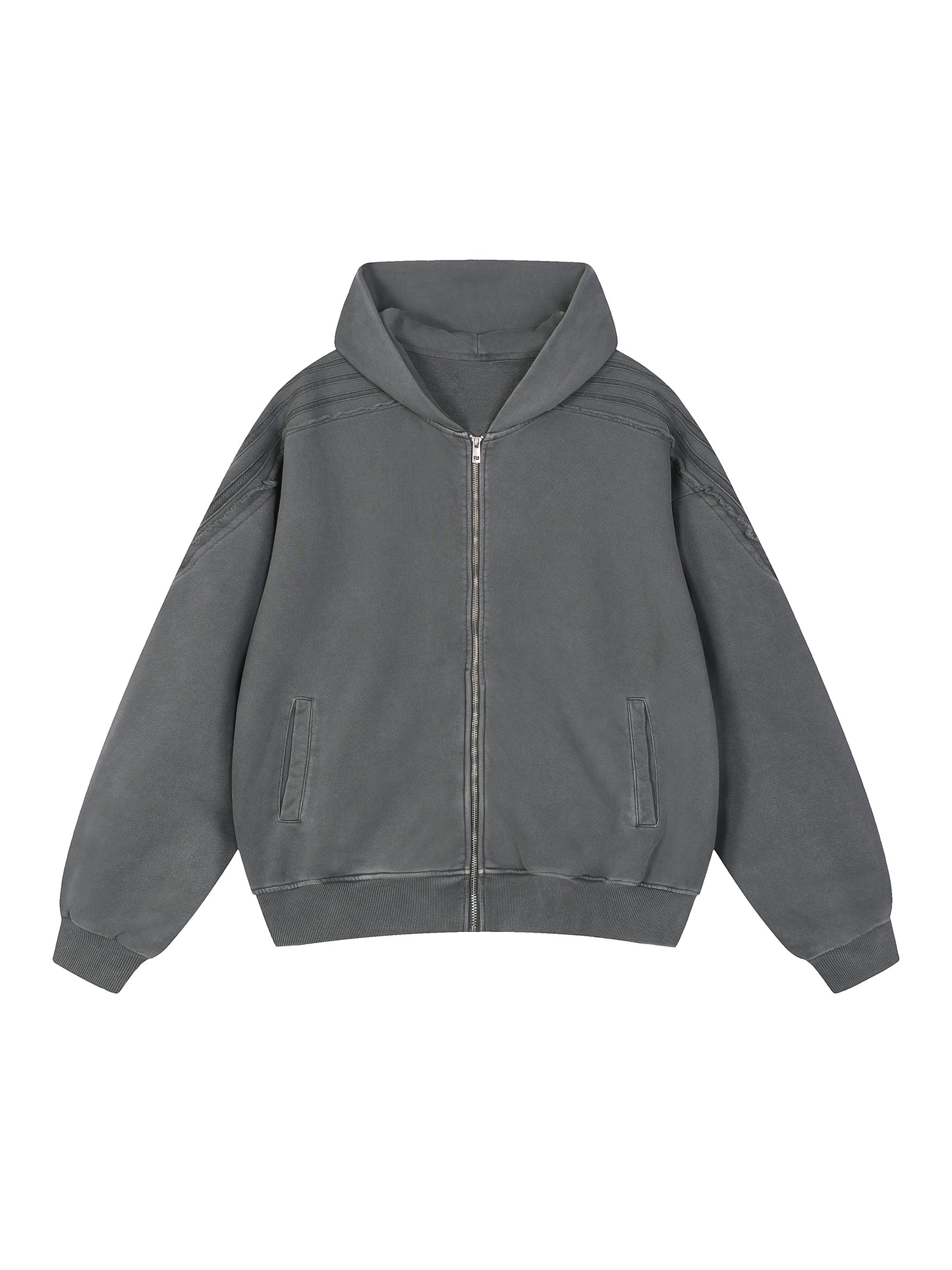 DARKFRASER Snow Washed Tape Raw Edge Zip Hoodie