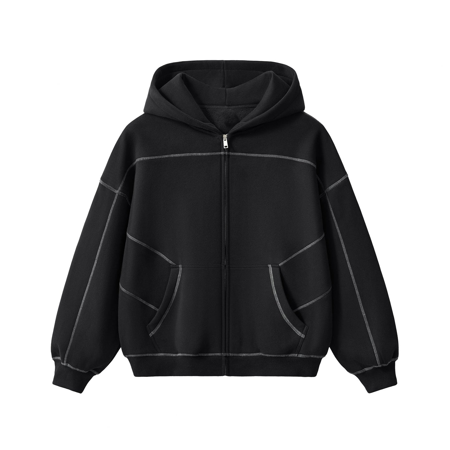 DARKFRASER Contrast-Stitched Boxy Fleece Zip Hoodie