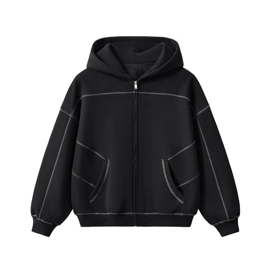 DARKFRASER Contrast-Stitched Boxy Fleece Zip Hoodie